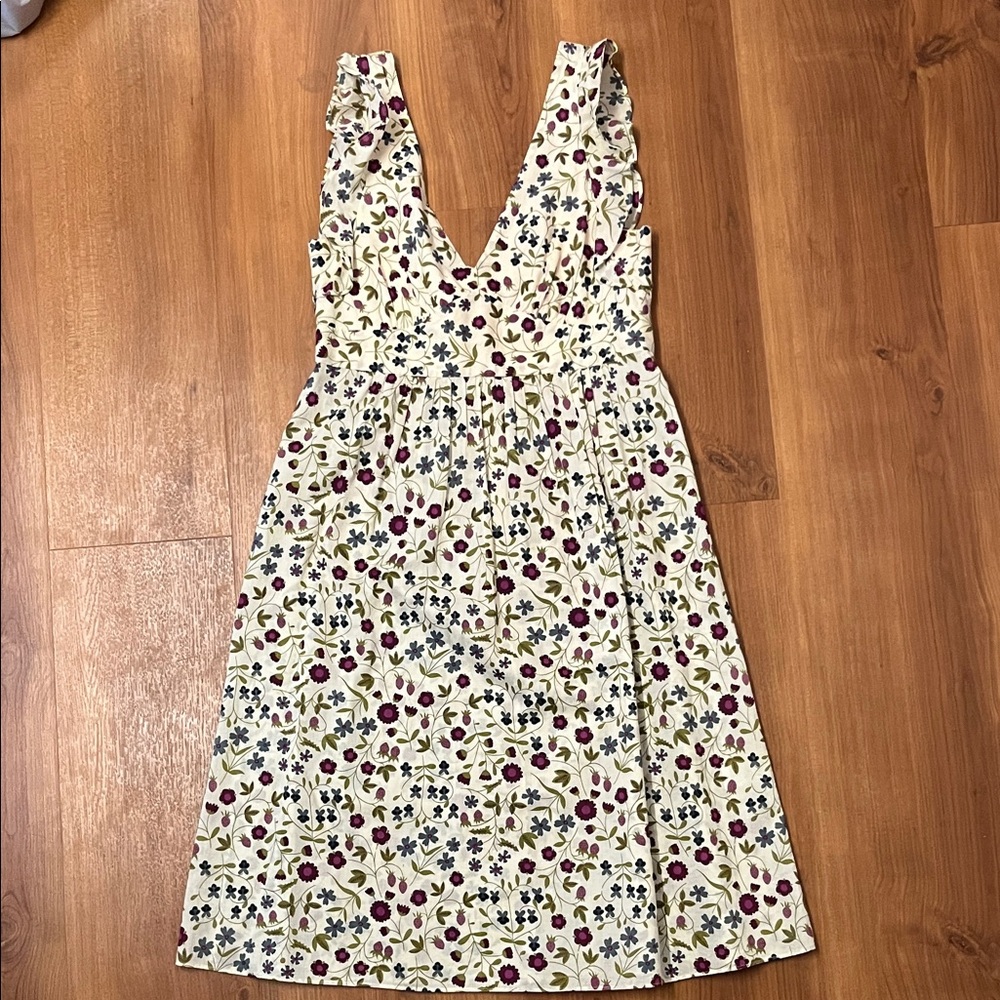 Theory Backless Floral Dress in Cream and Purple